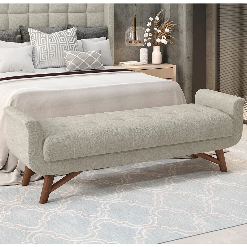 Cabeceira Cama Box Casal 140cm Pisa e Recamier Neville Z37 Boucle Cru - Mpozenato