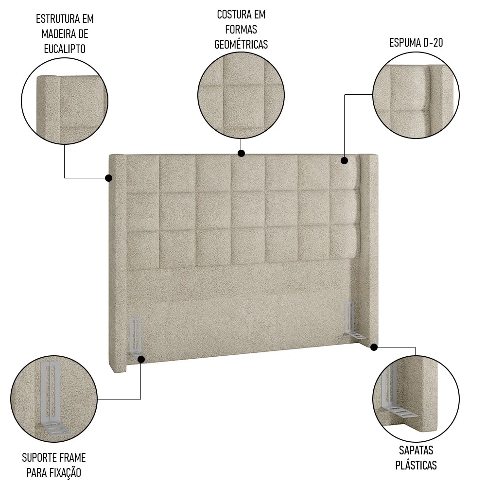 Cabeceira Cama Box Casal 140cm Pisa e Recamier Neville Z37 Boucle Cru - Mpozenato