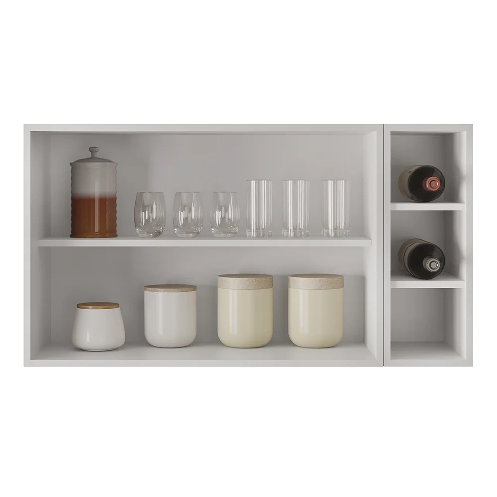 Armário de Cozinha Aéreo Califórnia 100cm e Nicho Garrafeiro Branco/Preto - Lumil