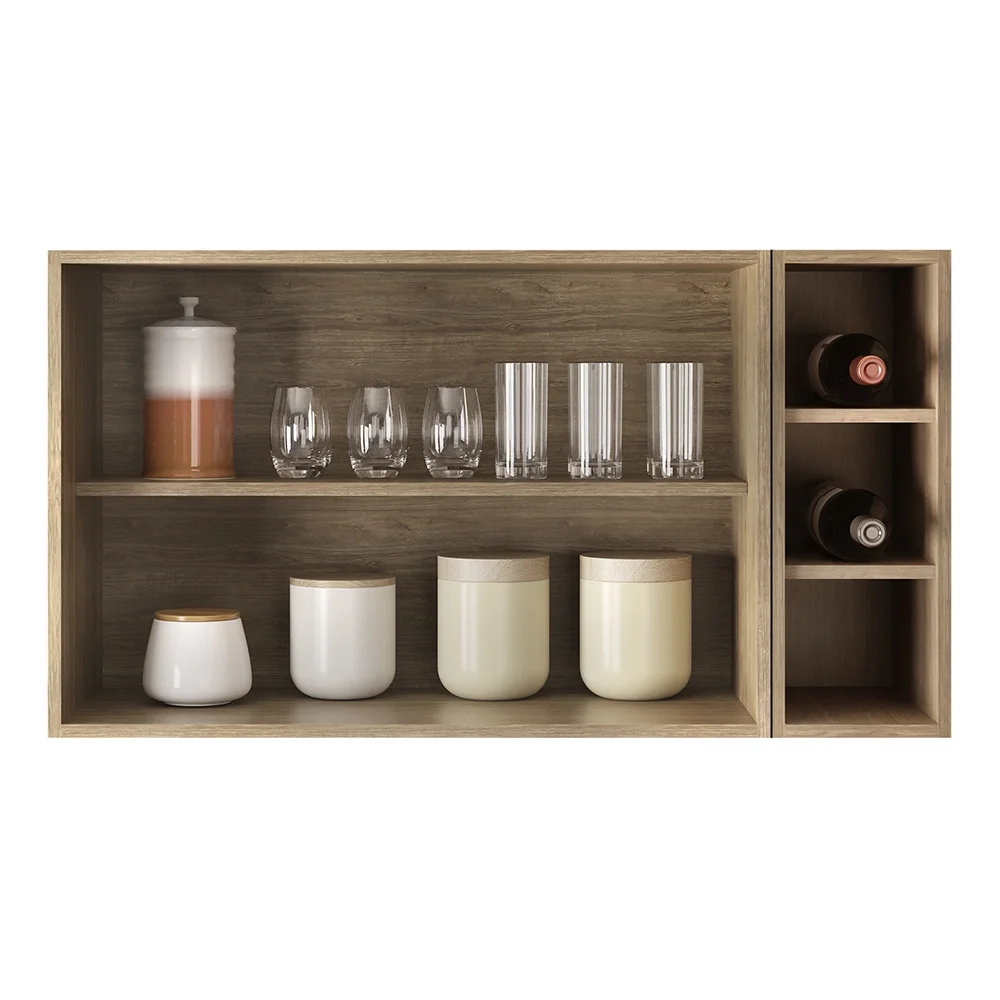 Armário de Cozinha Aéreo Califórnia 100cm e Nicho Garrafeiro Castanho/Preto - Lumil