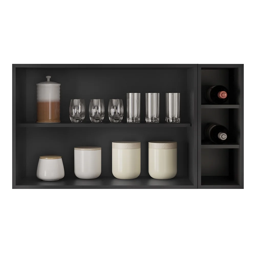 Armário de Cozinha Aéreo Califórnia 100cm e Nicho Garrafeiro Preto/Cinza - Lumil