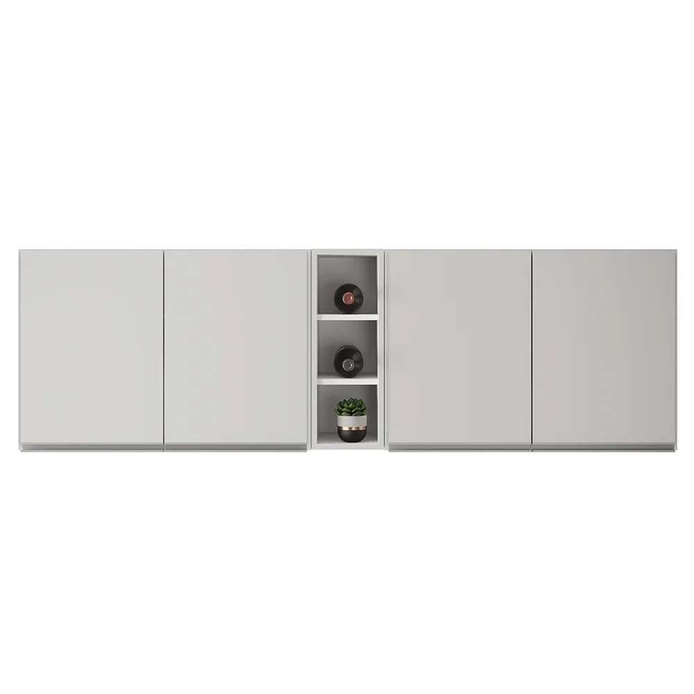 Armário de Cozinha Aéreo Califórnia 180cm Kit 2 com Nicho Adega Branco - Lumil