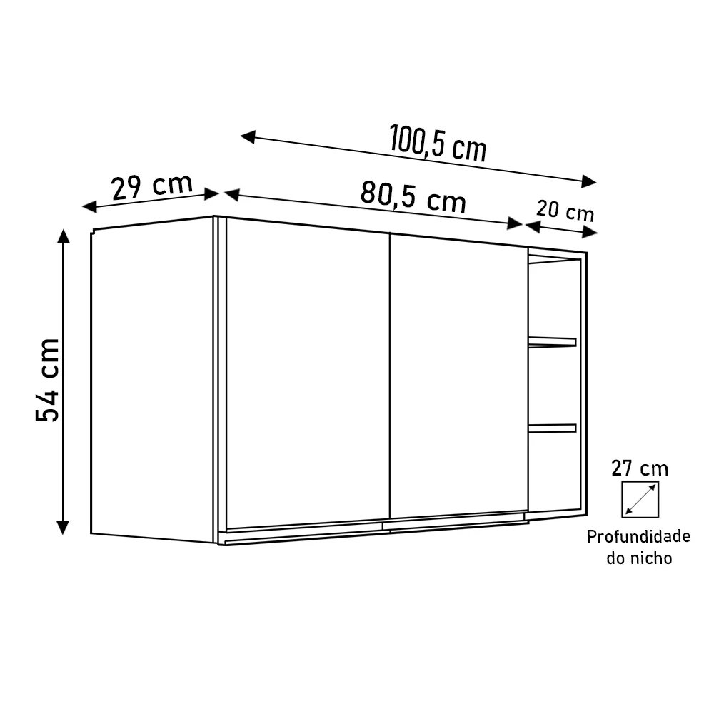 Armário de Cozinha Aéreo Califórnia 100cm e Nicho Garrafeiro Preto - Lumil