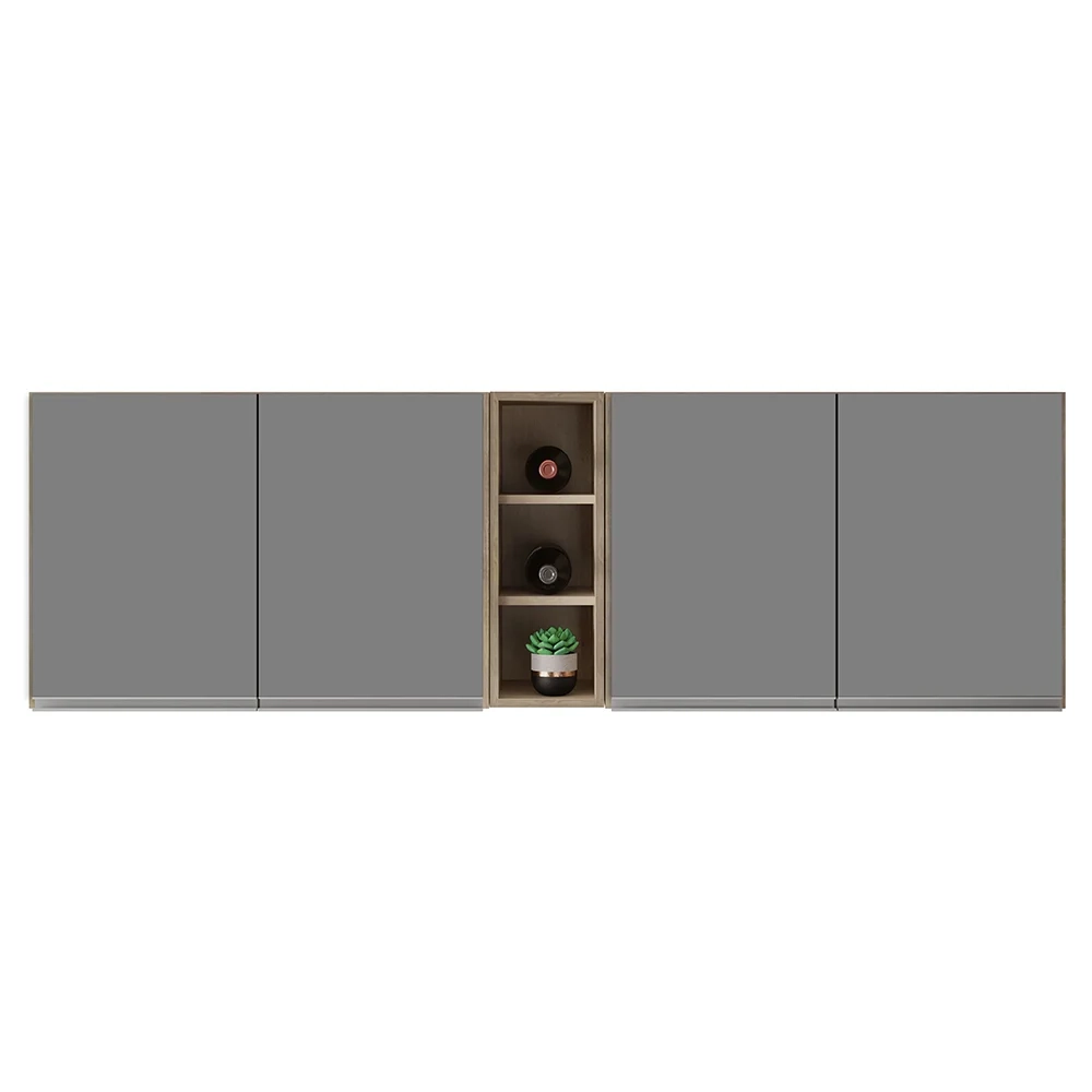 Armário de Cozinha Aéreo Califórnia 180cm Kit 2 com Nicho Adega Castanho/Cinza - Lumil