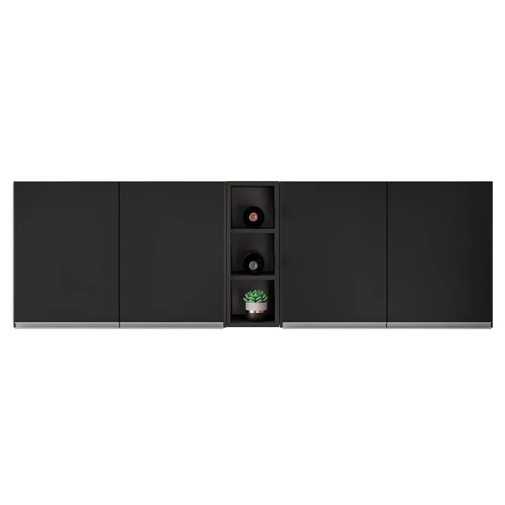 Armário de Cozinha Aéreo Califórnia 180cm Kit 2 com Nicho Adega Preto - Lumil