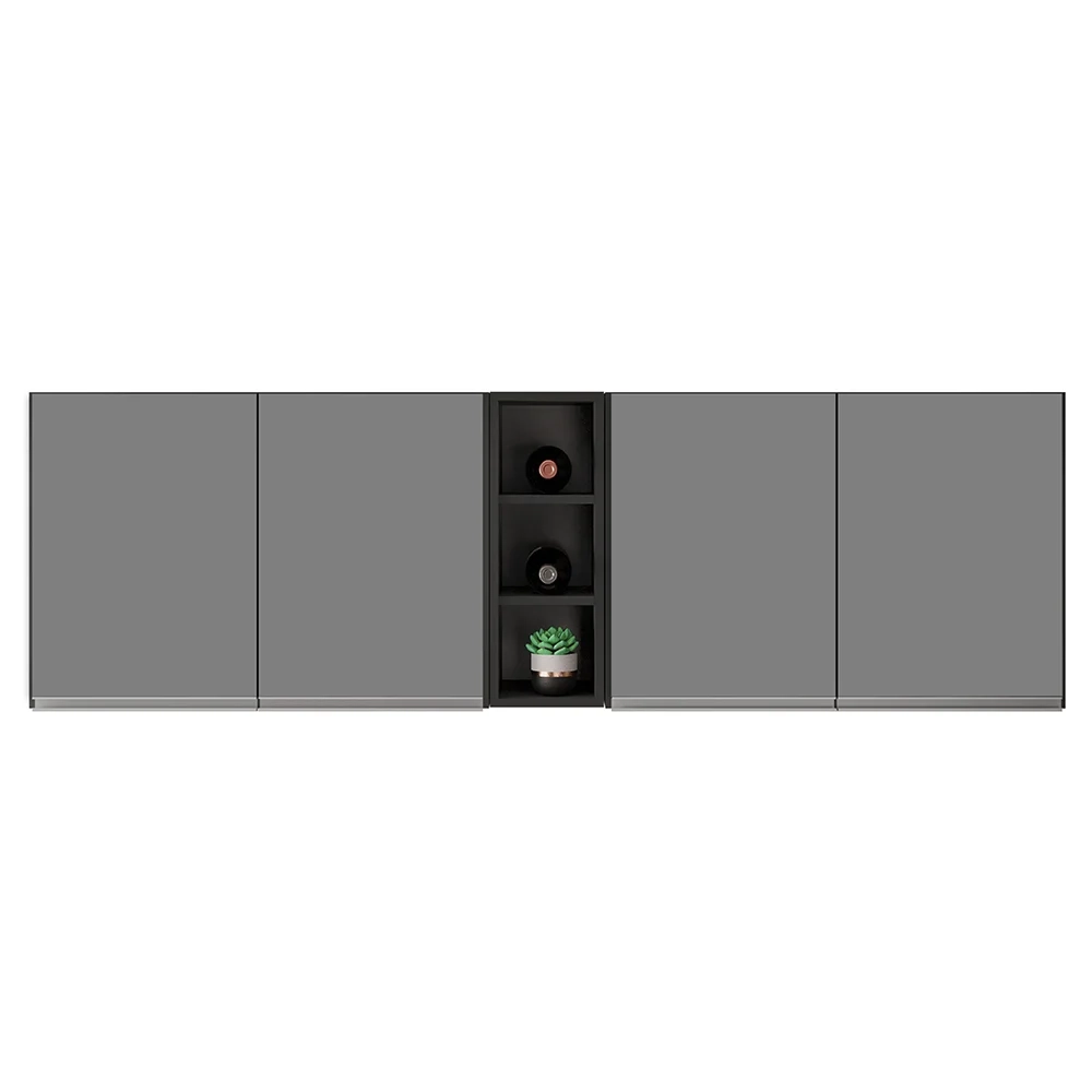 Armário de Cozinha Aéreo Califórnia 180cm Kit 2 com Nicho Adega Preto/Cinza - Lumil