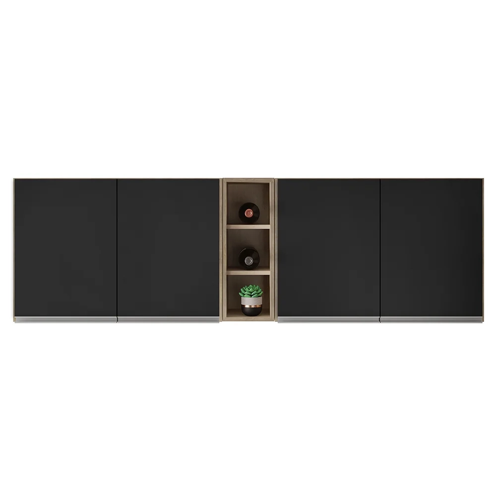 Armário de Cozinha Aéreo Califórnia 180cm Kit 2 com Nicho Adega Castanho/Preto - Lumil