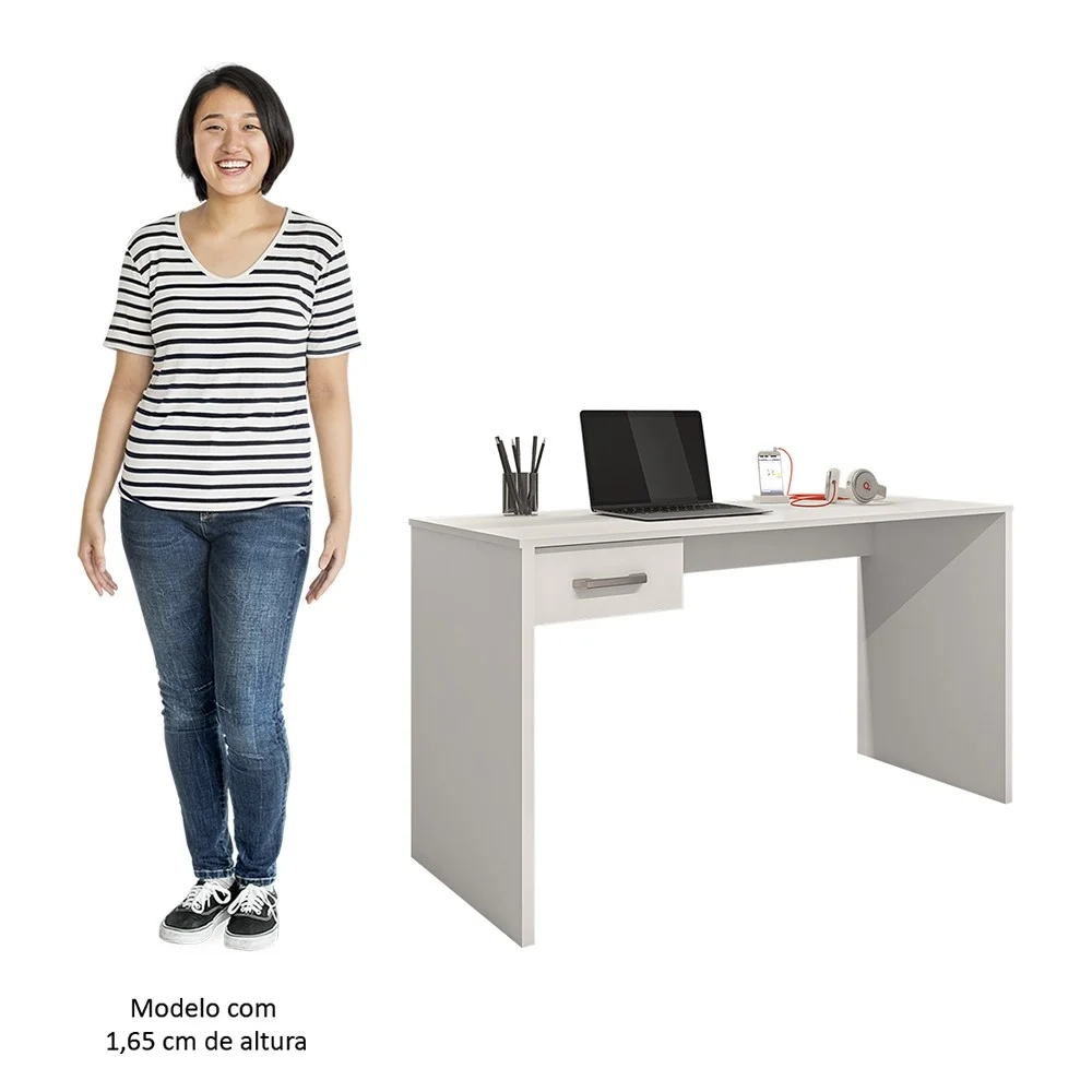 Mesa Home Office Notebook 127cm 1 Gaveta Gávea Branco - Móveis Leão