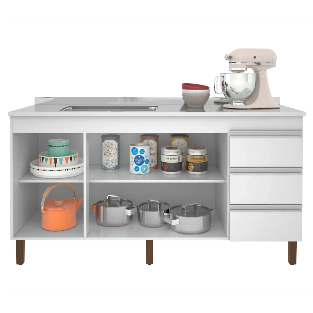 Balcão Gabinete Com Pia 160cm 3 Portas Karen Z49 Branco - Mpozenato