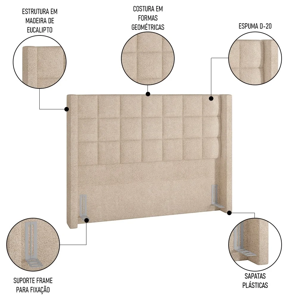 Cabeceira Cama Box Casal 140cm Pisa e Recamier Neville Z37 Boucle Bege - Mpozenato