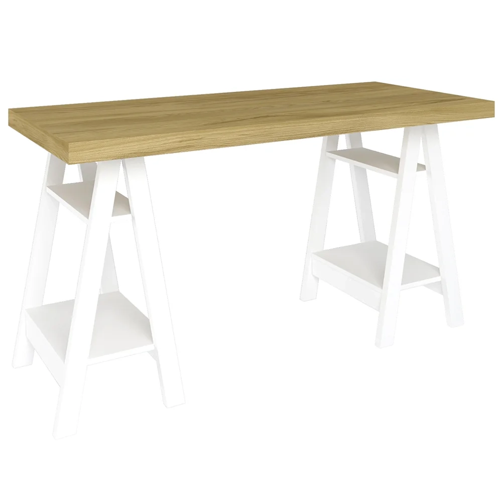 Mesa Escrivaninha 135cm Pés Cavalete Darte A06 Olmo/Branco - Mpozenato