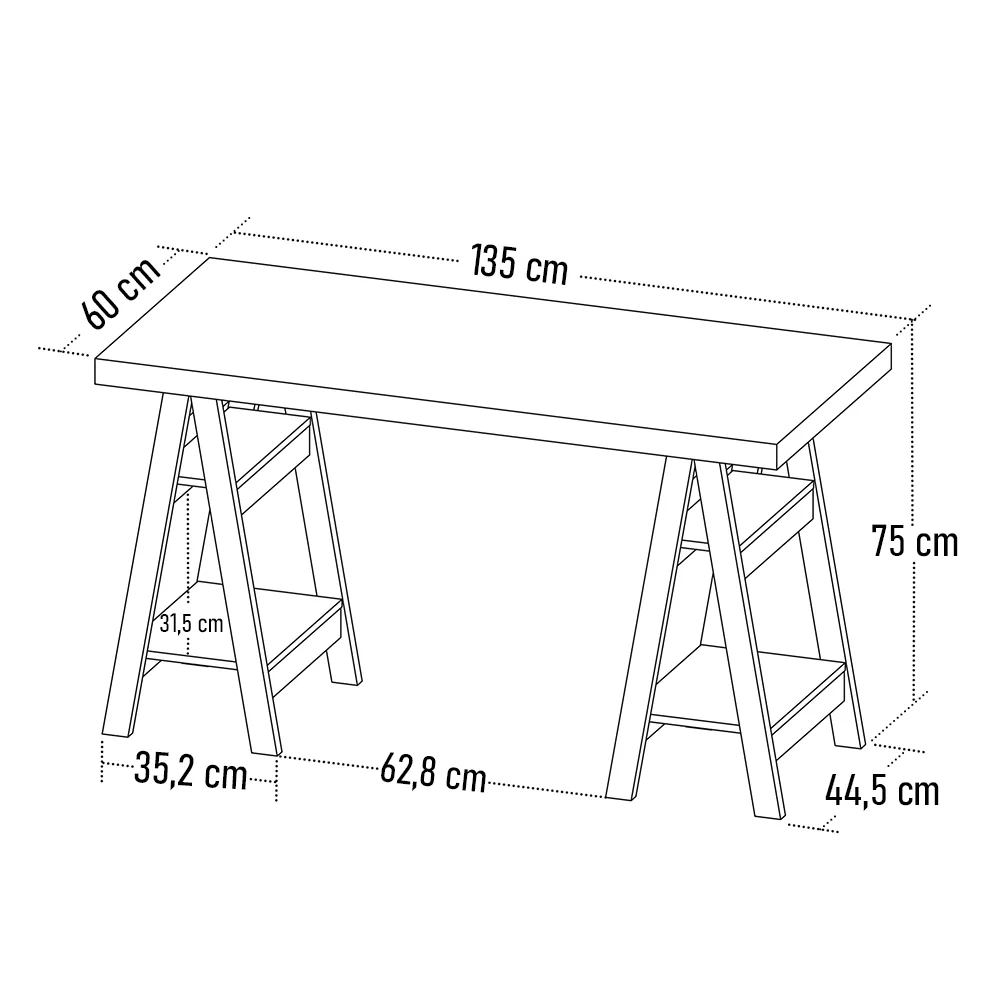 Mesa Escrivaninha 135cm Pés Cavalete Darte A06 Olmo/Branco - Mpozenato