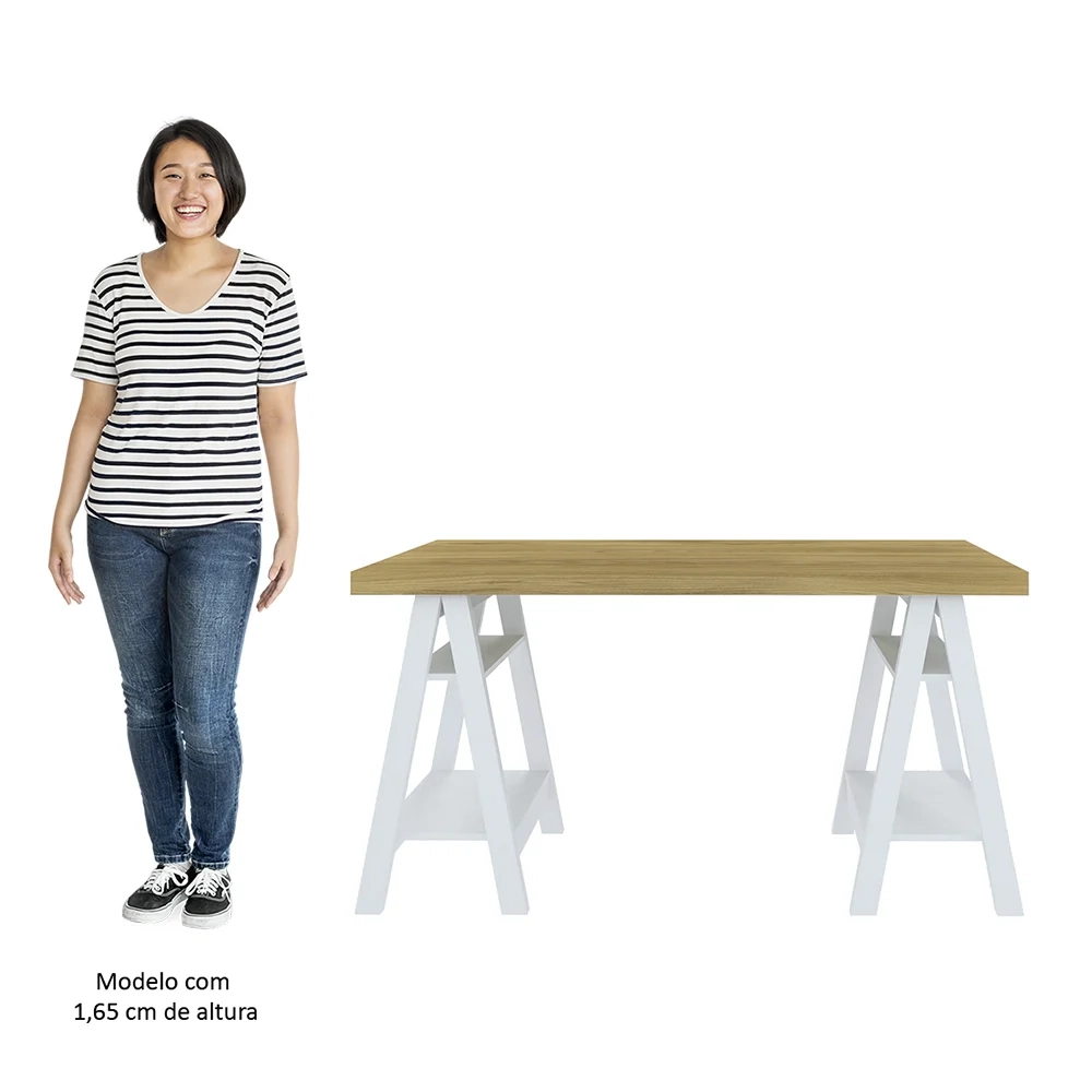 Mesa Escrivaninha 135cm Pés Cavalete Darte A06 Olmo/Branco - Mpozenato