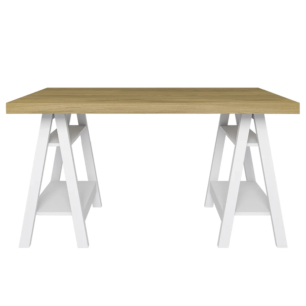 Mesa Escrivaninha 135cm Pés Cavalete Darte A06 Olmo/Branco - Mpozenato