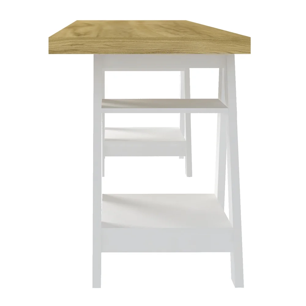Mesa Escrivaninha 135cm Pés Cavalete Darte A06 Olmo/Branco - Mpozenato