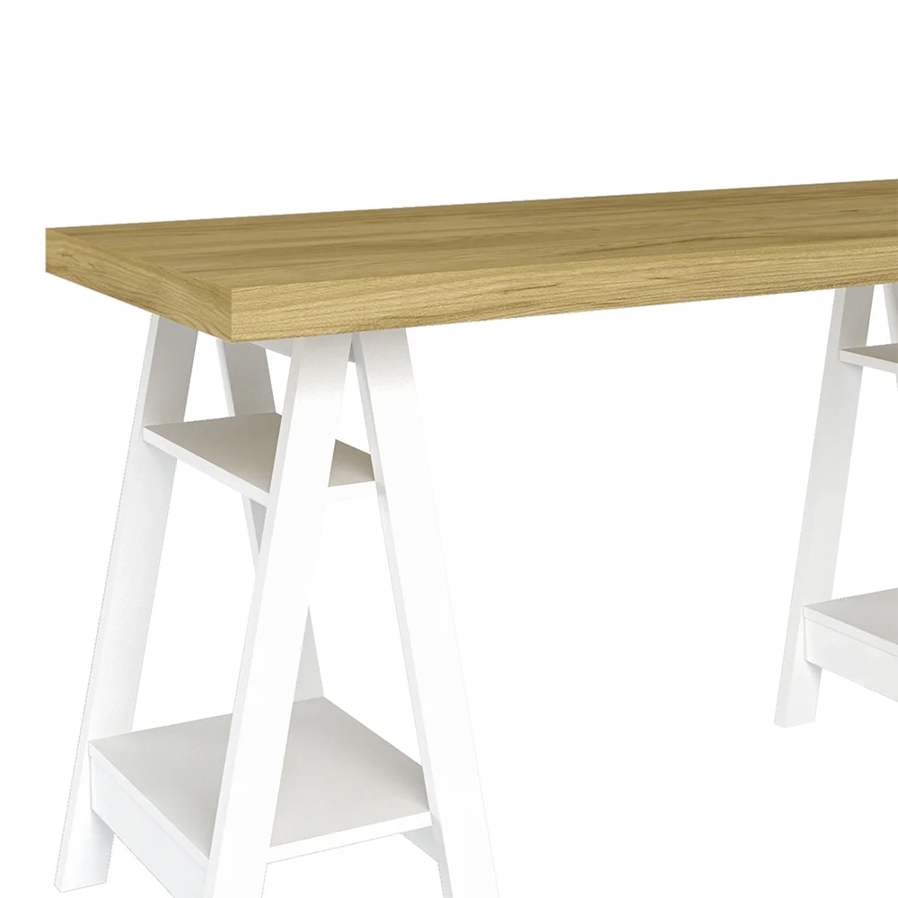 Mesa Escrivaninha 135cm Pés Cavalete Darte A06 Olmo/Branco - Mpozenato
