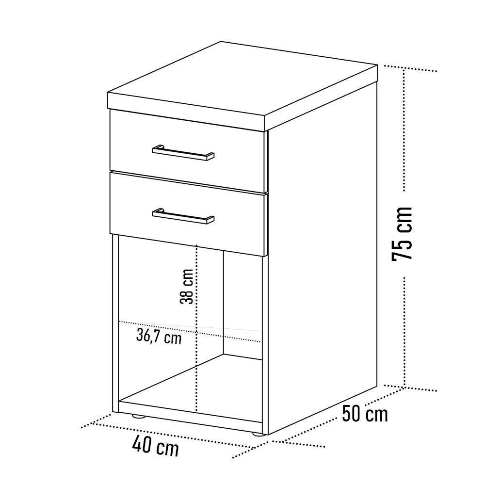 Gaveteiro para Escritório 2 Gavetas 1 Nicho Tok A06 Olmo/Branco - Mpozenato
