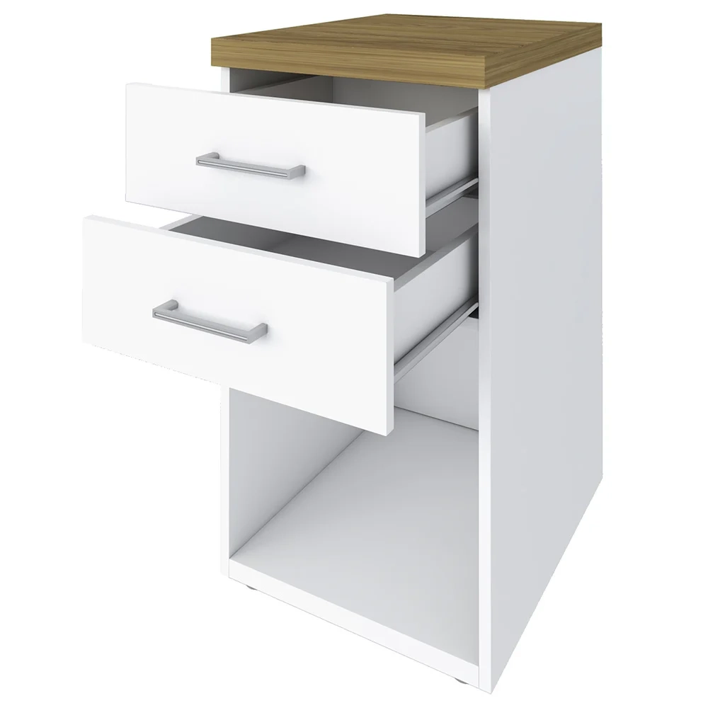 Gaveteiro para Escritório 2 Gavetas 1 Nicho Tok A06 Olmo/Branco - Mpozenato