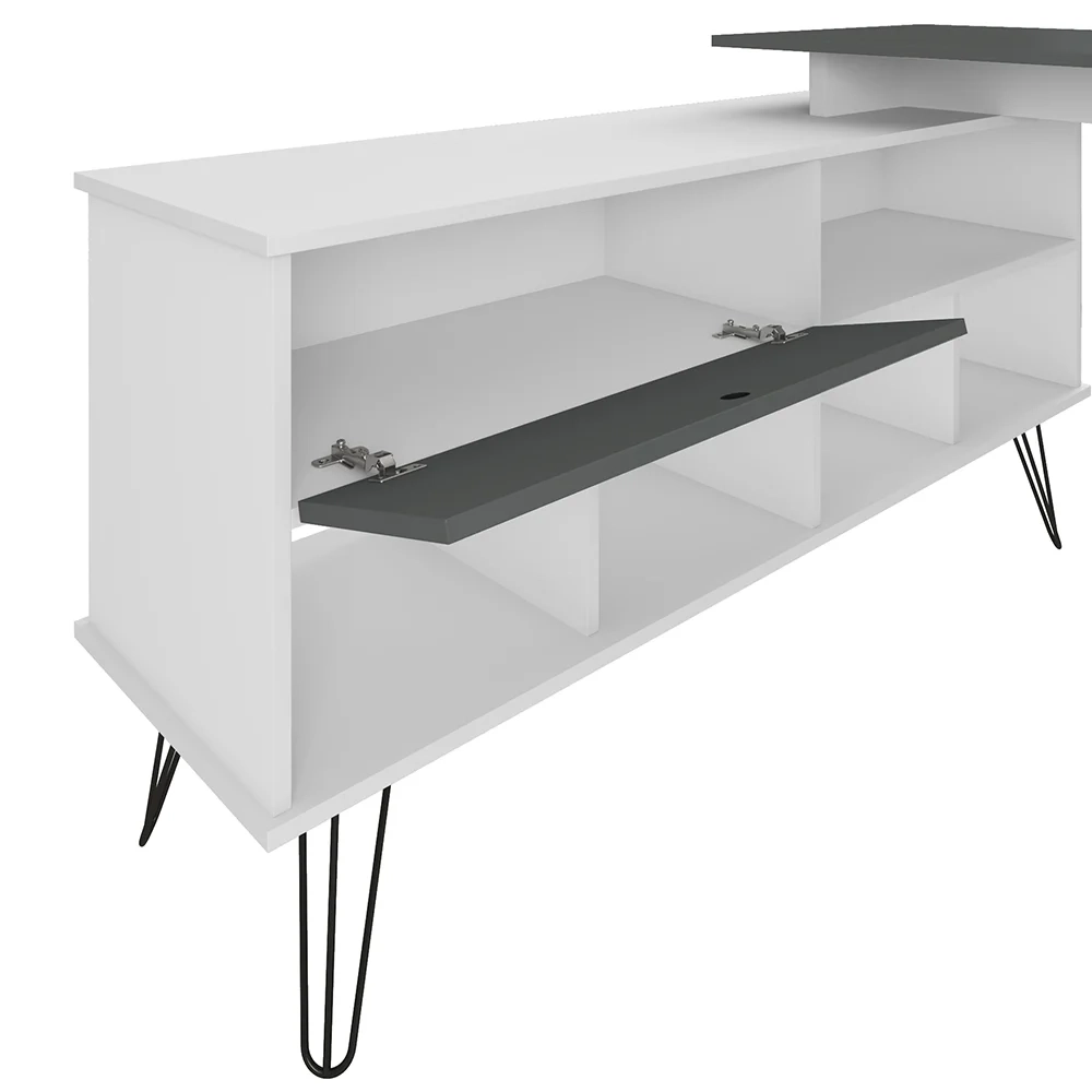 Mesa Escrivaninha em L Estilo Industrial Dhabi A06 Branco/Grafito - Mpozenato