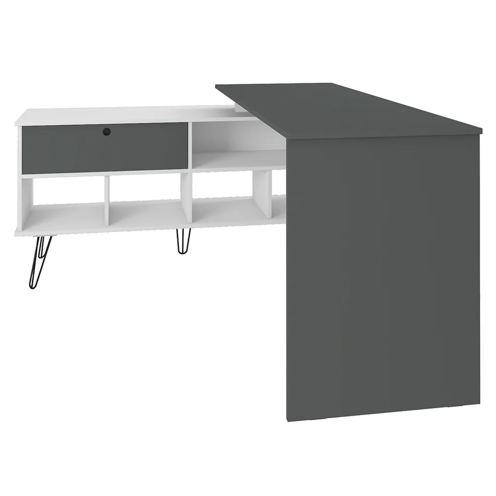 Mesa Escrivaninha em L Estilo Industrial Dhabi A06 Branco/Grafito - Mpozenato