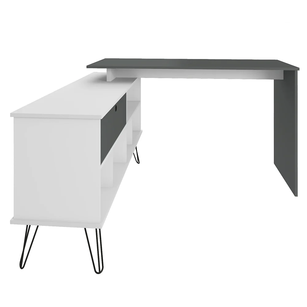 Mesa Escrivaninha em L Estilo Industrial Dhabi A06 Branco/Grafito - Mpozenato