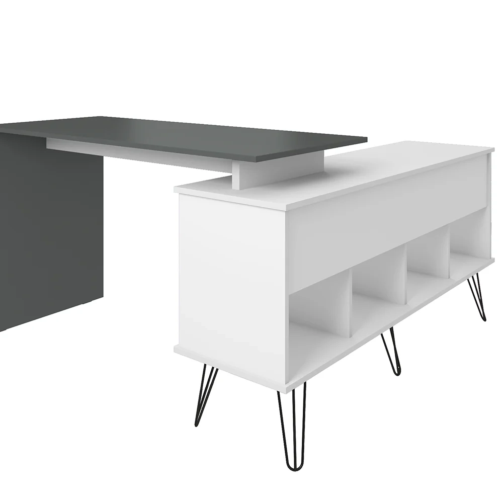 Mesa Escrivaninha em L Estilo Industrial Dhabi A06 Branco/Grafito - Mpozenato