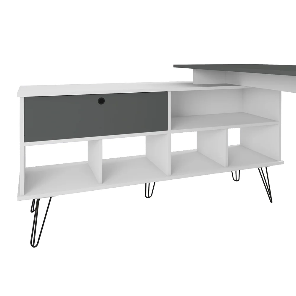 Mesa Escrivaninha em L Estilo Industrial Dhabi A06 Branco/Grafito - Mpozenato