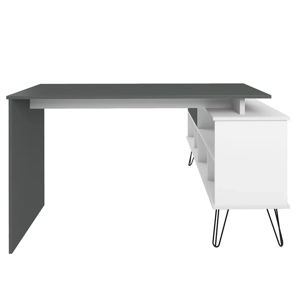 Mesa Escrivaninha em L Estilo Industrial Dhabi A06 Branco/Grafito - Mpozenato