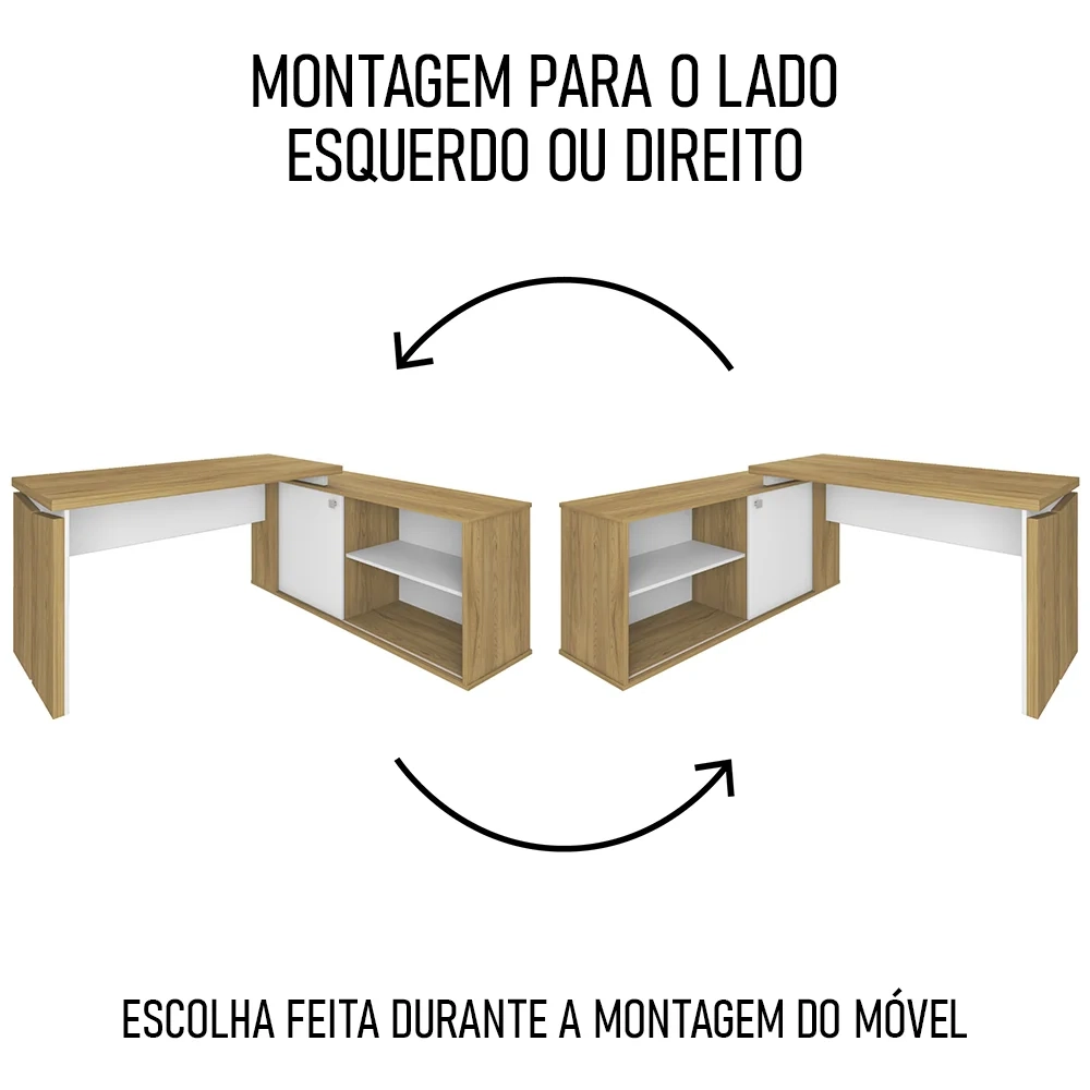 Mesa Escrivaninha em L 135x168cm 1 Porta Sharp A06 Olmo/Branco - Mpozenato