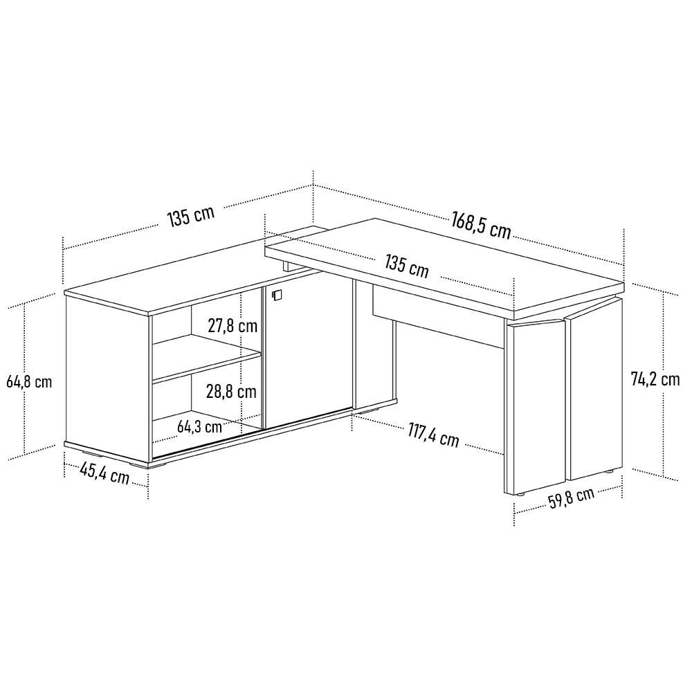 Mesa Escrivaninha em L 135x168cm 1 Porta Sharp A06 Olmo/Branco - Mpozenato