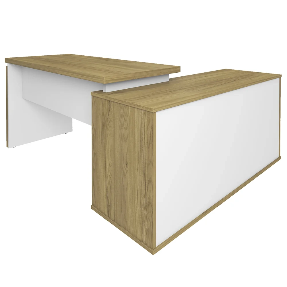 Mesa Escrivaninha em L 135x168cm 1 Porta Sharp A06 Olmo/Branco - Mpozenato