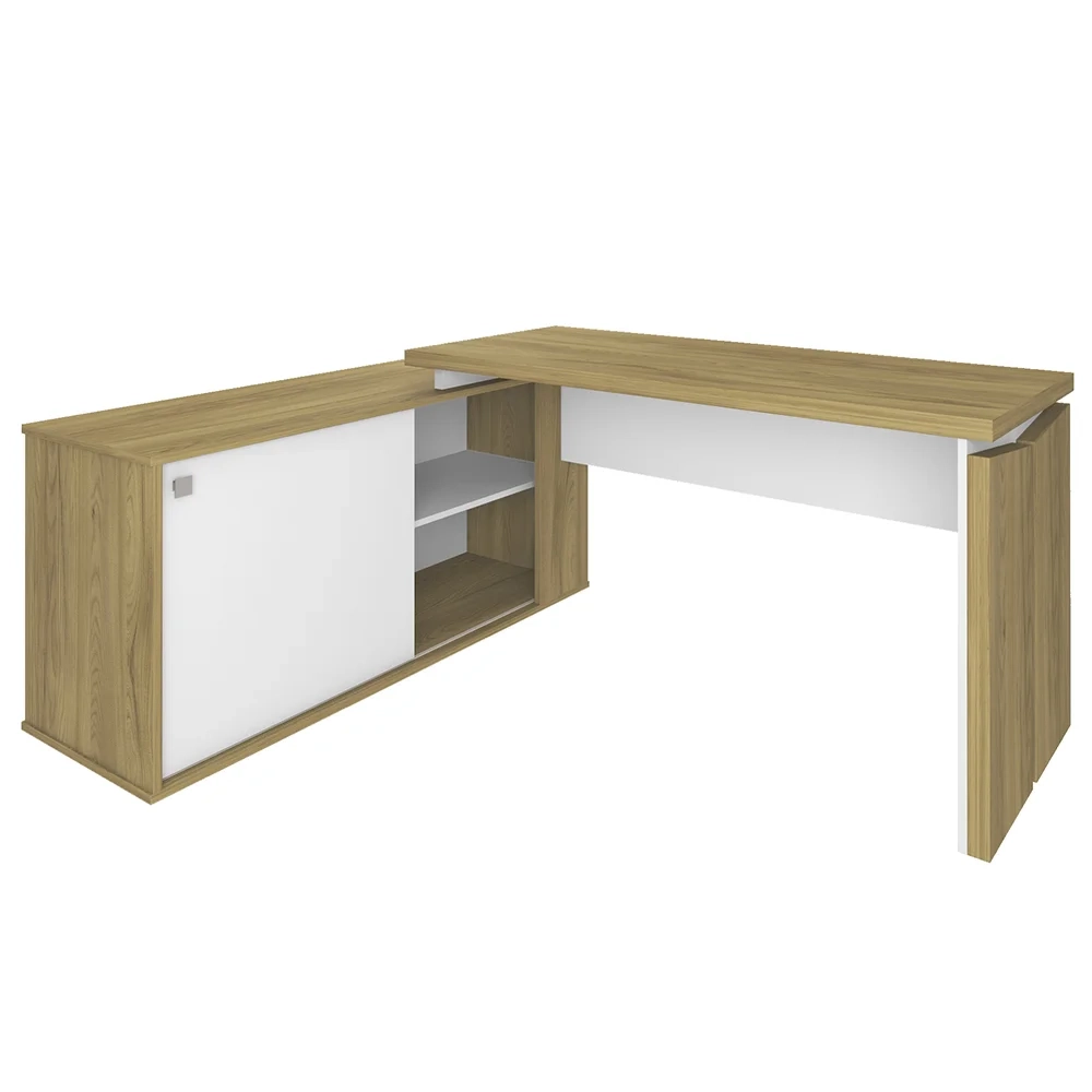 Mesa Escrivaninha em L 135x168cm 1 Porta Sharp A06 Olmo/Branco - Mpozenato
