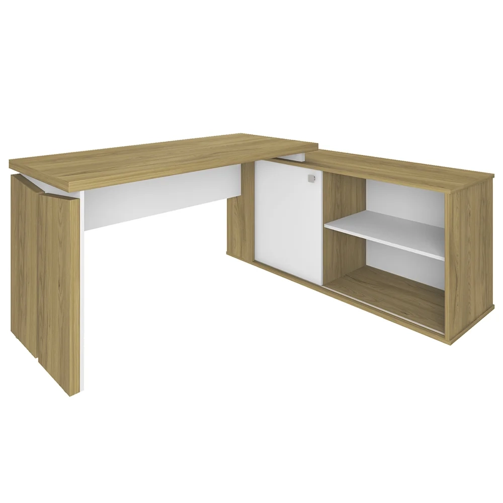 Mesa Escrivaninha em L 135x168cm 1 Porta Sharp A06 Olmo/Branco - Mpozenato