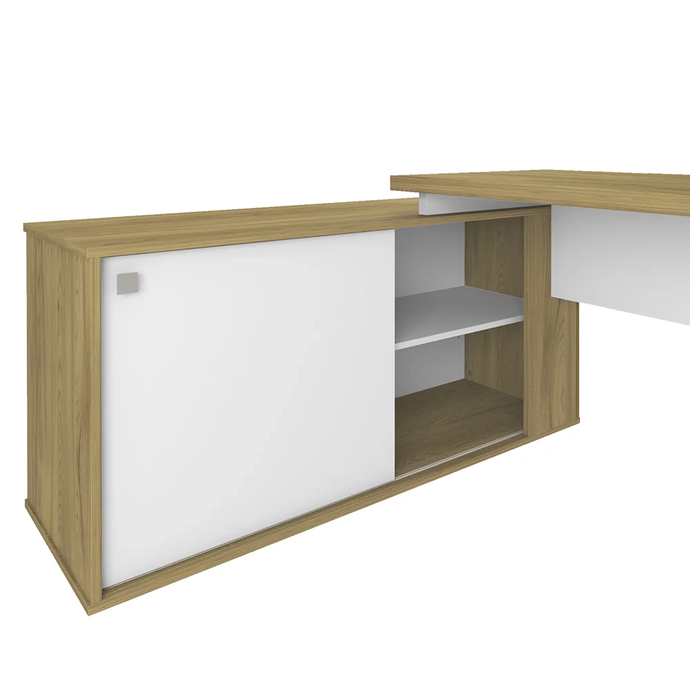 Mesa Escrivaninha em L 135x168cm 1 Porta Sharp A06 Olmo/Branco - Mpozenato