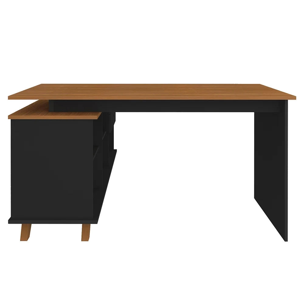 Mesa Escrivaninha em L 2 Gavetas e Nichos Golden A06 Freijó/Preto - Mpozenato