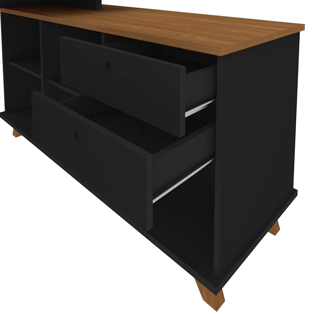 Mesa Escrivaninha em L 2 Gavetas e Nichos Golden A06 Freijó/Preto - Mpozenato