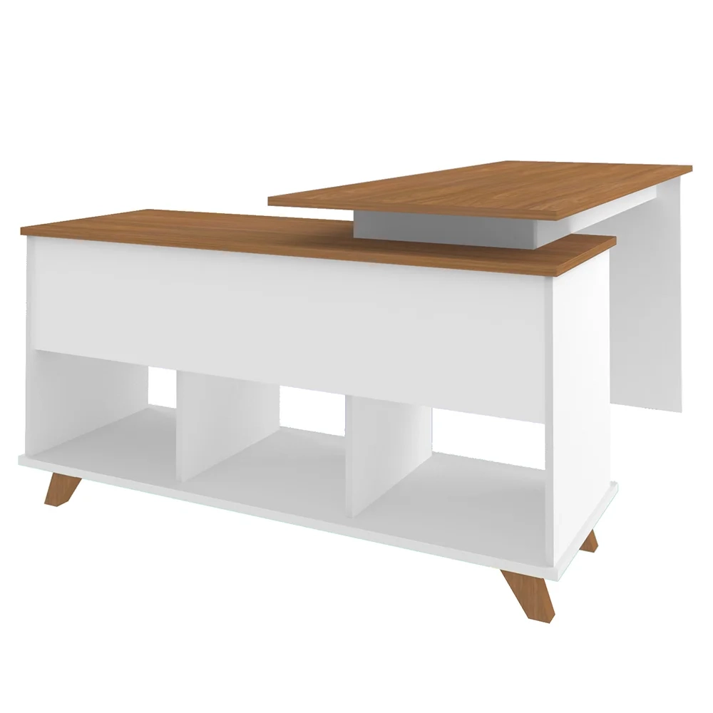 Mesa Escrivaninha em L 2 Gavetas e Nichos Golden A06 Freijó/Grafito/Branco - Mpozenato