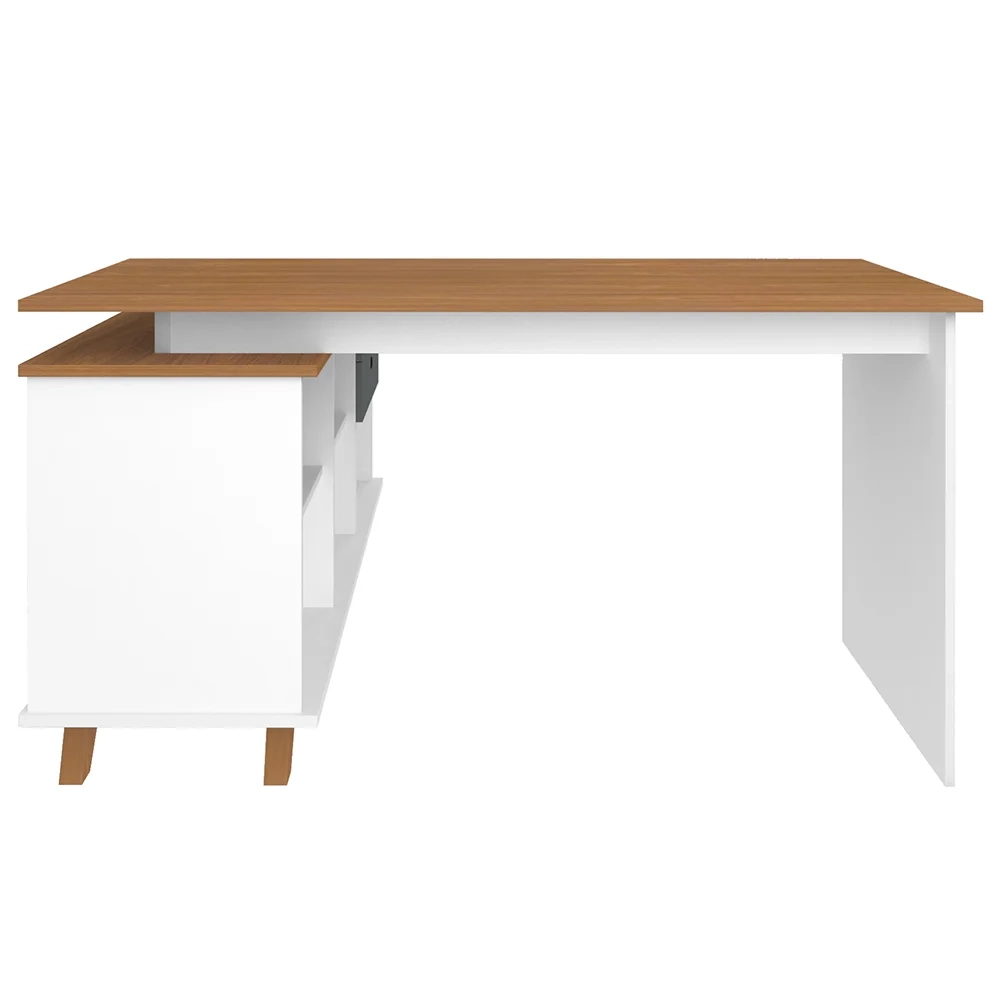 Mesa Escrivaninha em L 2 Gavetas e Nichos Golden A06 Freijó/Grafito/Branco - Mpozenato