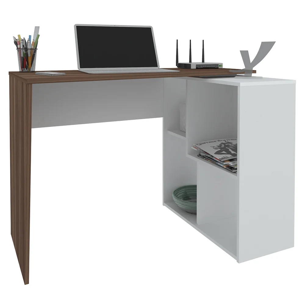 Mesa Escrivaninha 2 em 1 com Nichos Arbo A06 Ipê/Branco - Mpozenato