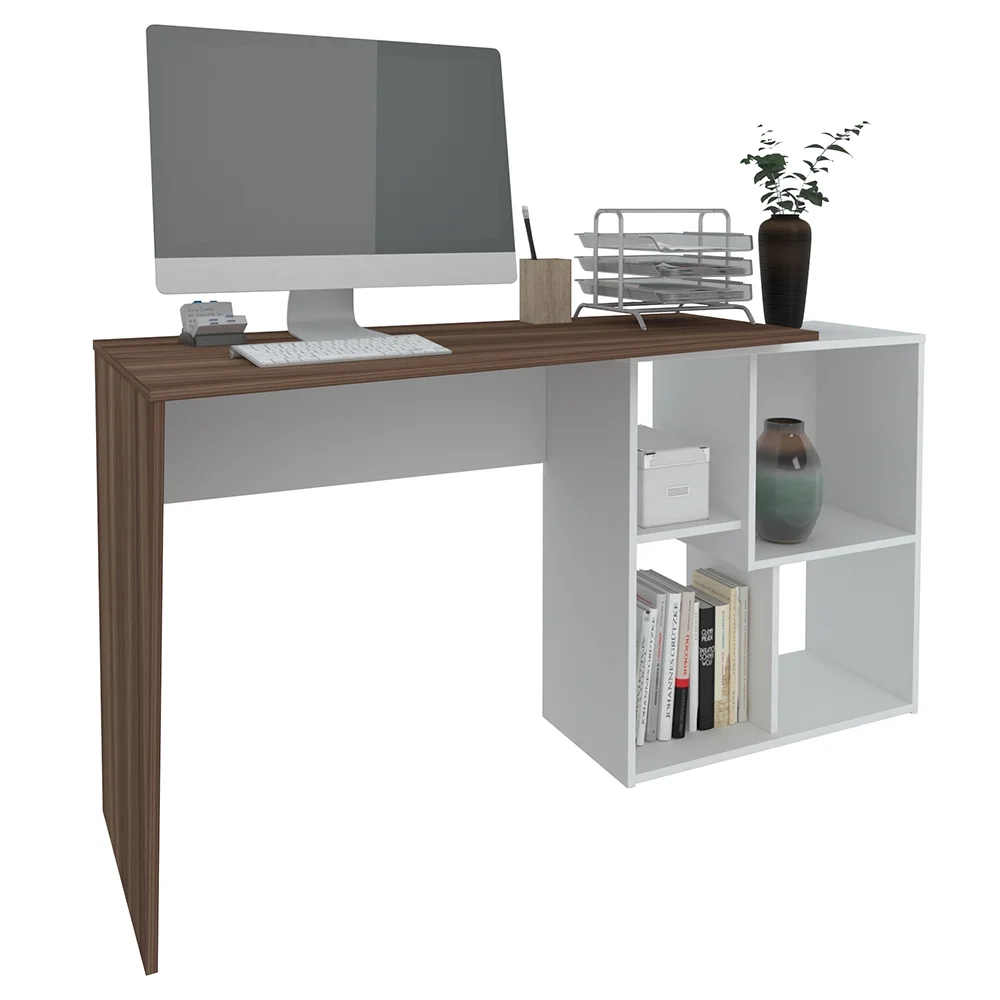 Mesa Escrivaninha 2 em 1 com Nichos Arbo A06 Ipê/Branco - Mpozenato