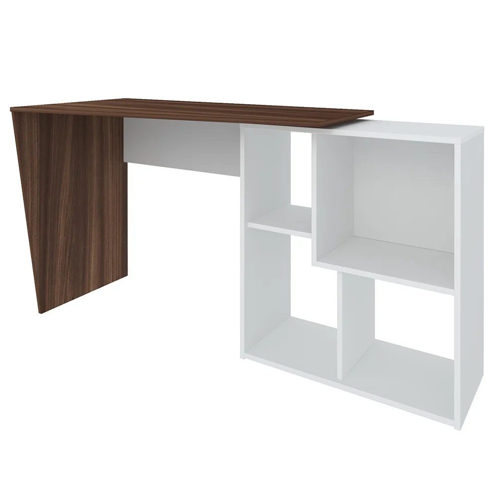 Mesa Escrivaninha 2 em 1 com Nichos Arbo A06 Ipê/Branco - Mpozenato