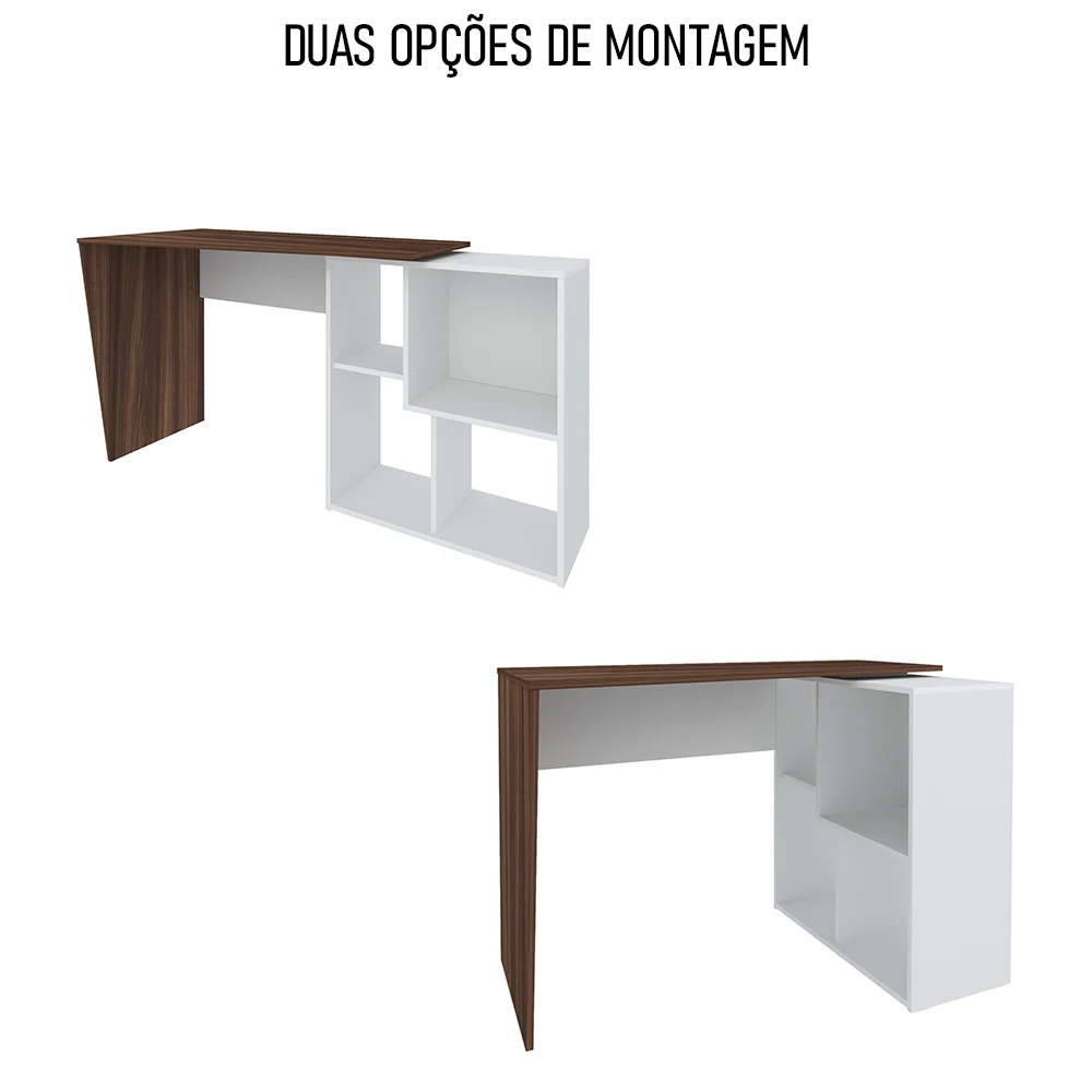 Mesa Escrivaninha 2 em 1 com Nichos Arbo A06 Ipê/Branco - Mpozenato