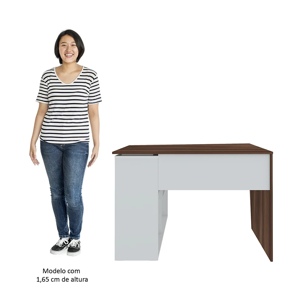 Mesa Escrivaninha 2 em 1 com Nichos Arbo A06 Ipê/Branco - Mpozenato
