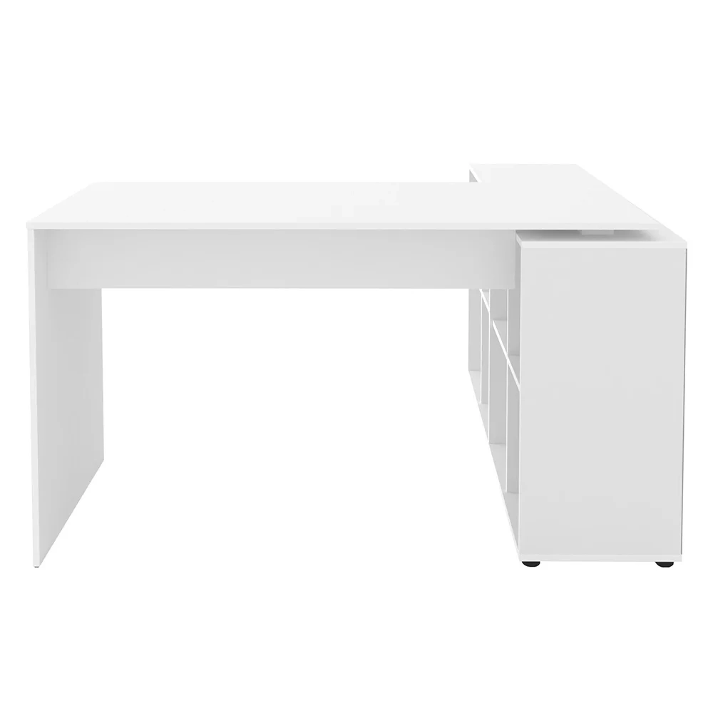Mesa Escrivaninha em L 140x130cm 8 Nichos Eron A06 Branco - Mpozenato