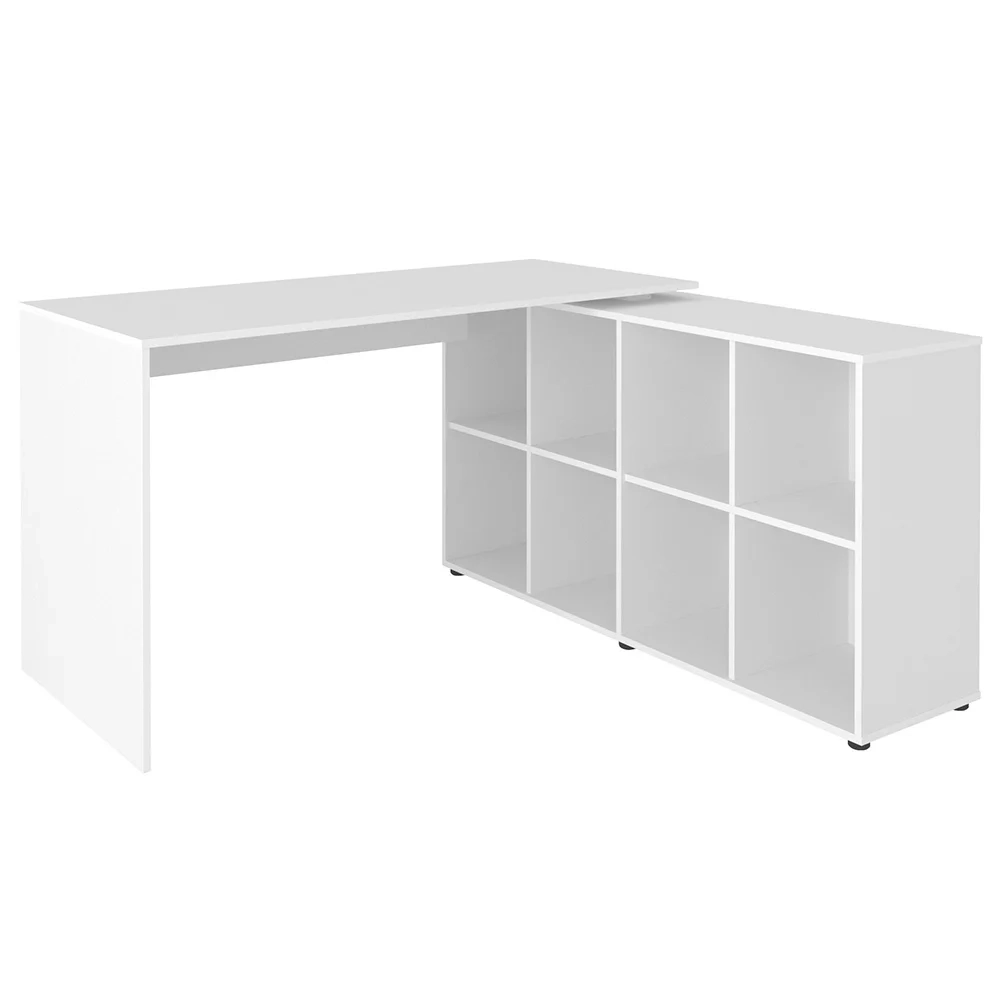 Mesa Escrivaninha em L 140x130cm 8 Nichos Eron A06 Branco - Mpozenato