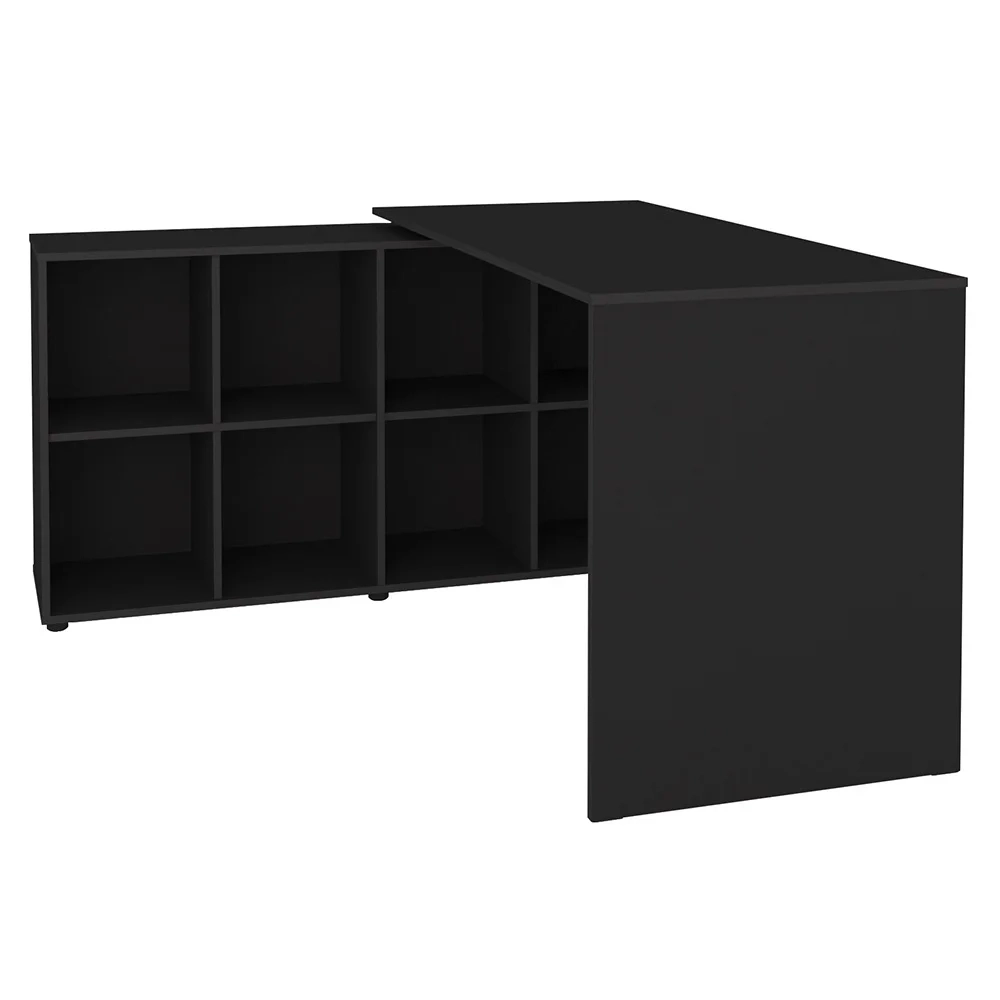 Mesa Escrivaninha em L 140x130cm 8 Nichos Eron A06 Preto - Mpozenato