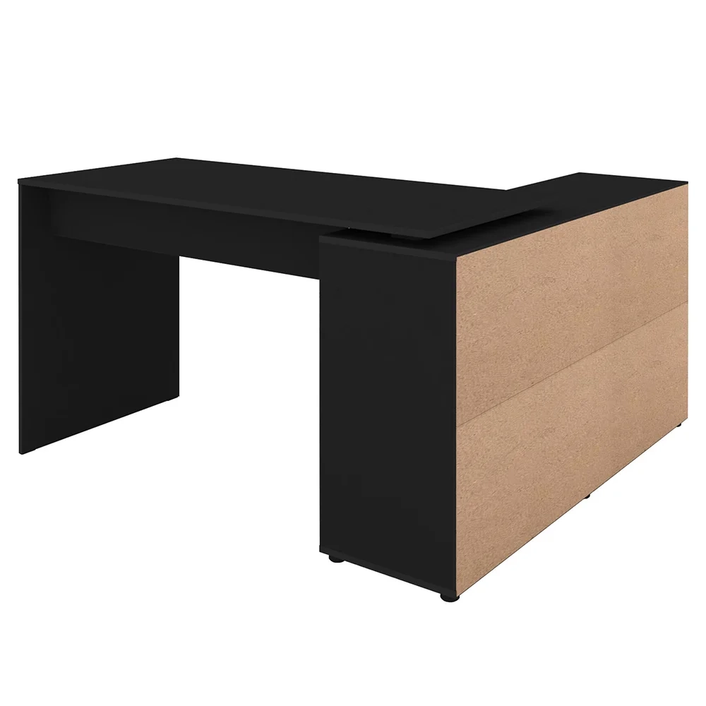 Mesa Escrivaninha em L 140x130cm 8 Nichos Eron A06 Preto - Mpozenato