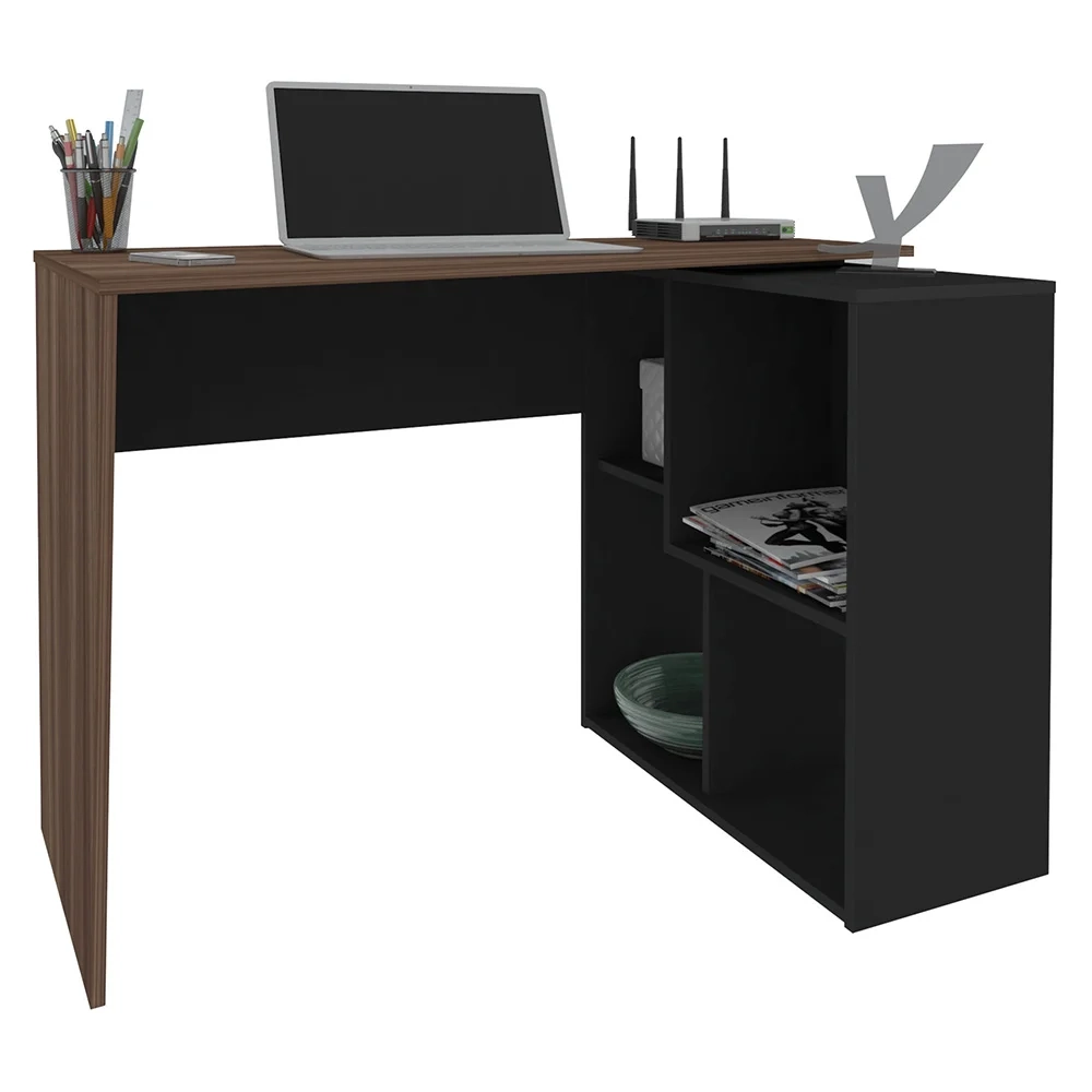 Mesa Escrivaninha 2 em 1 com Nichos Arbo A06 Ipê/Preto - Mpozenato