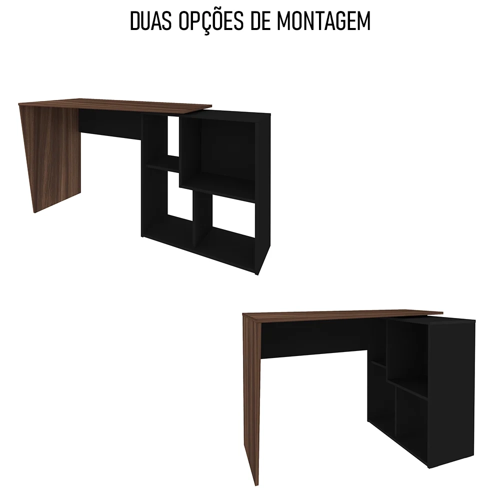 Mesa Escrivaninha 2 em 1 com Nichos Arbo A06 Ipê/Preto - Mpozenato