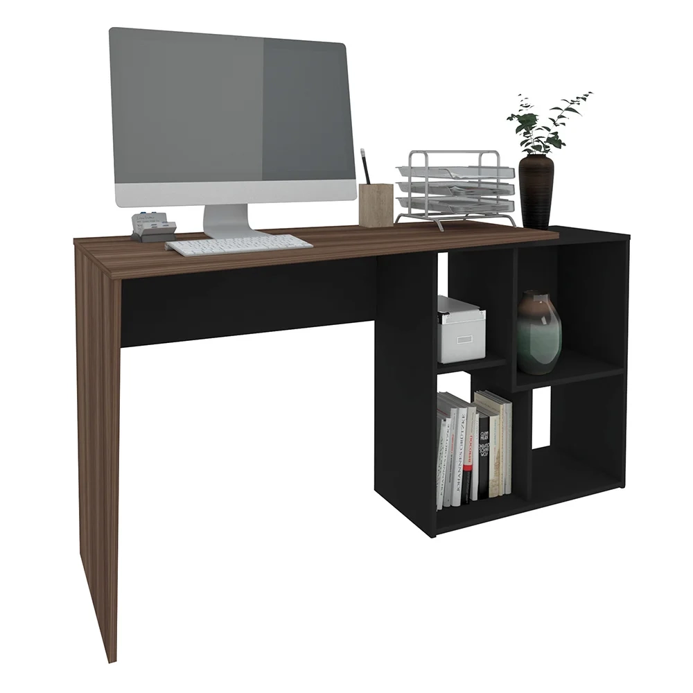 Mesa Escrivaninha 2 em 1 com Nichos Arbo A06 Ipê/Preto - Mpozenato